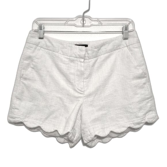 Cynthia Rowley Shorts 6 White Linen Blend Scalloped Lettuce Hem Beachy Preppy - Picture 7 of 7